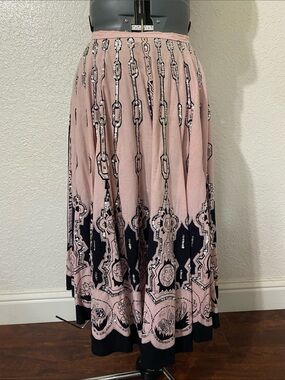 Pink & Black Maxi Skirt with Graphic Border Print